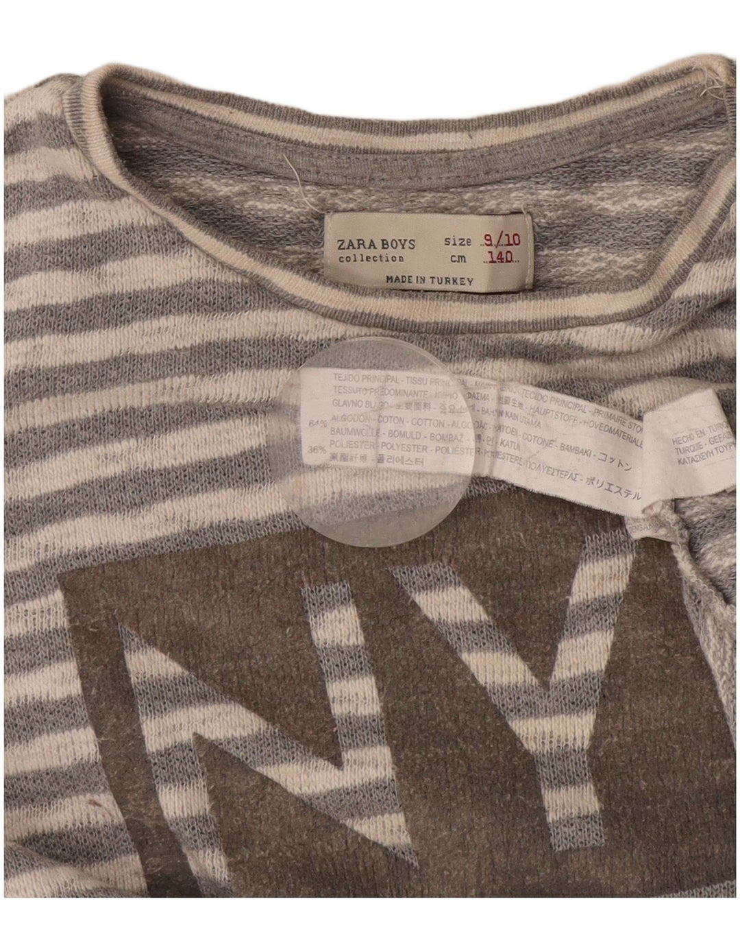 Top grafico Zara da bambino a maniche lunghe 9-10 anni in cotone a righe grigie