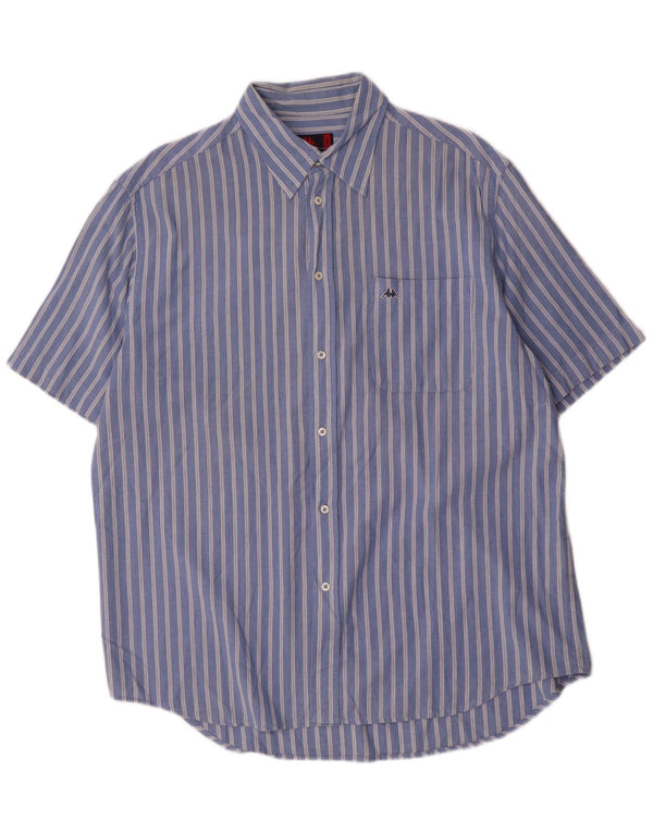 Camicia Kappa Uomo Manica Corta Large Blu Gessato in Cotone
