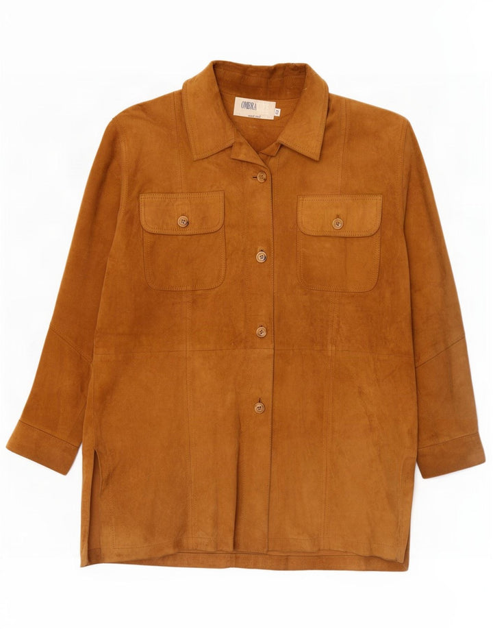 Giacca vintage in pelle scamosciata da fine settimana da donna IT 42 in pelle beige media