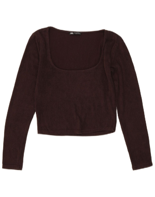 Top corto da donna Zara a maniche lunghe UK 12 Poliestere marrone medio