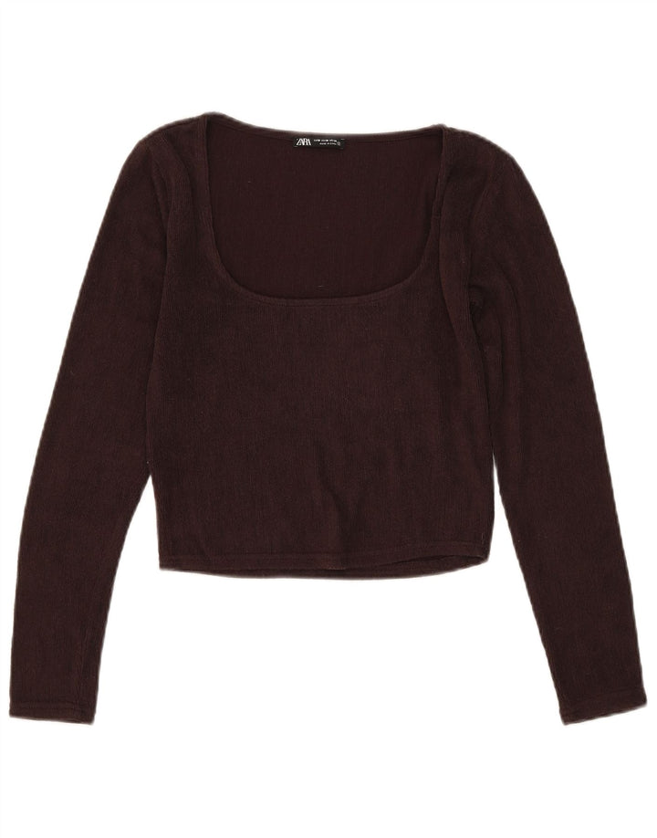 Top corto da donna Zara a maniche lunghe UK 12 Poliestere marrone medio