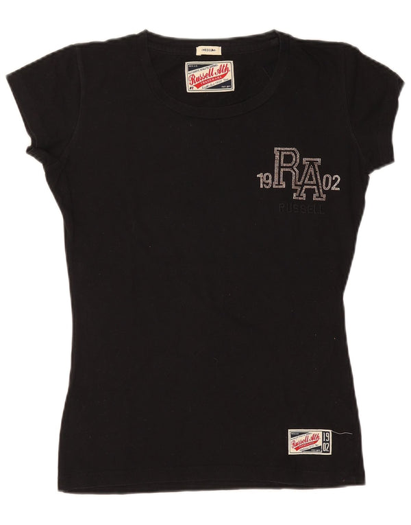 T-shirt grafica da donna Russell Athletic Top UK 14 Medium Nera