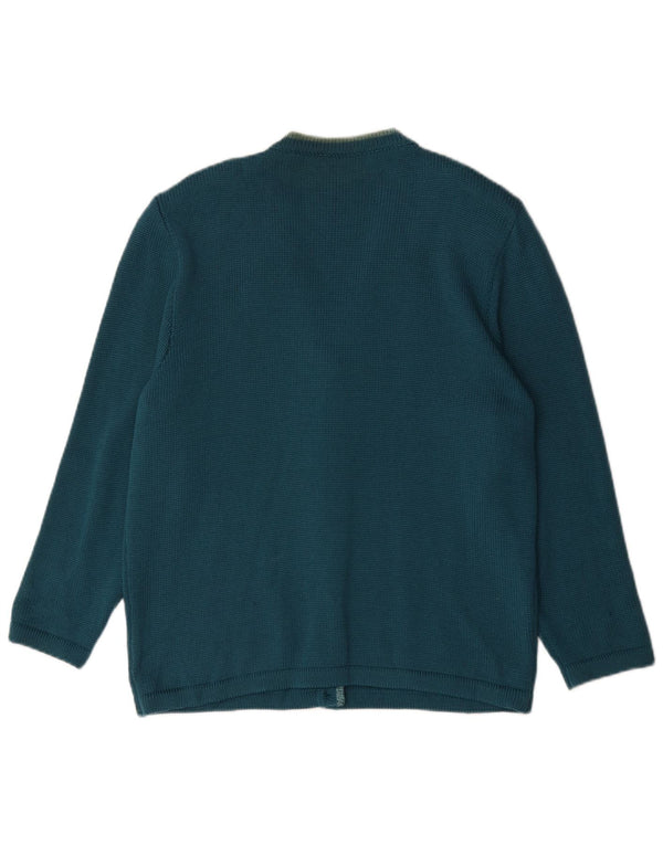 Maglione cardigan da donna vintage UK 14 grande lana a righe blu