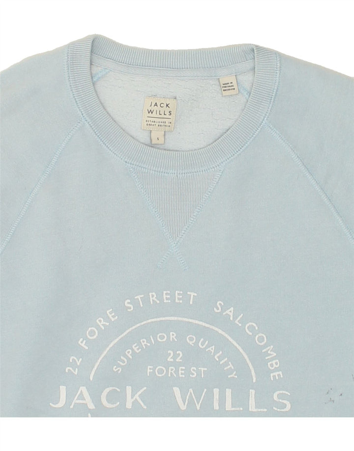 JACK WILLS Mens Graphic Sweatshirt Jumper Small Blue Vintage Jack Wills and Second-Hand Jack Wills from Messina Hembry 