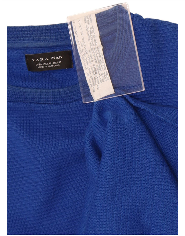 Top Zara da uomo a maniche lunghe in cotone blu medio
