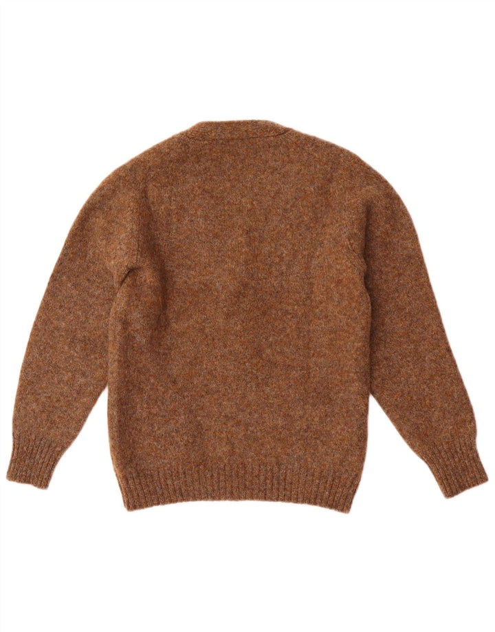 Maglione cardigan da donna vintage UK 12 Lana screziata marrone medio