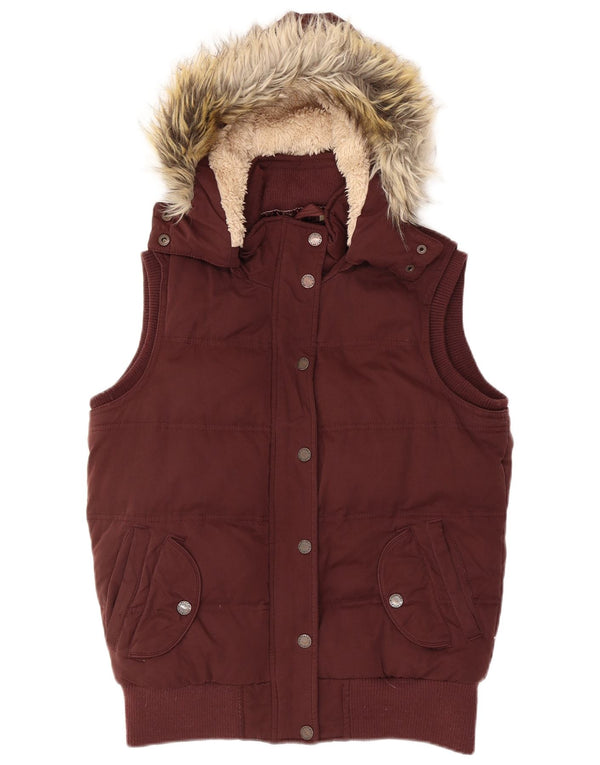Gilet imbottito con cappuccio da donna Fat Face UK 10 piccolo poliestere bordeaux