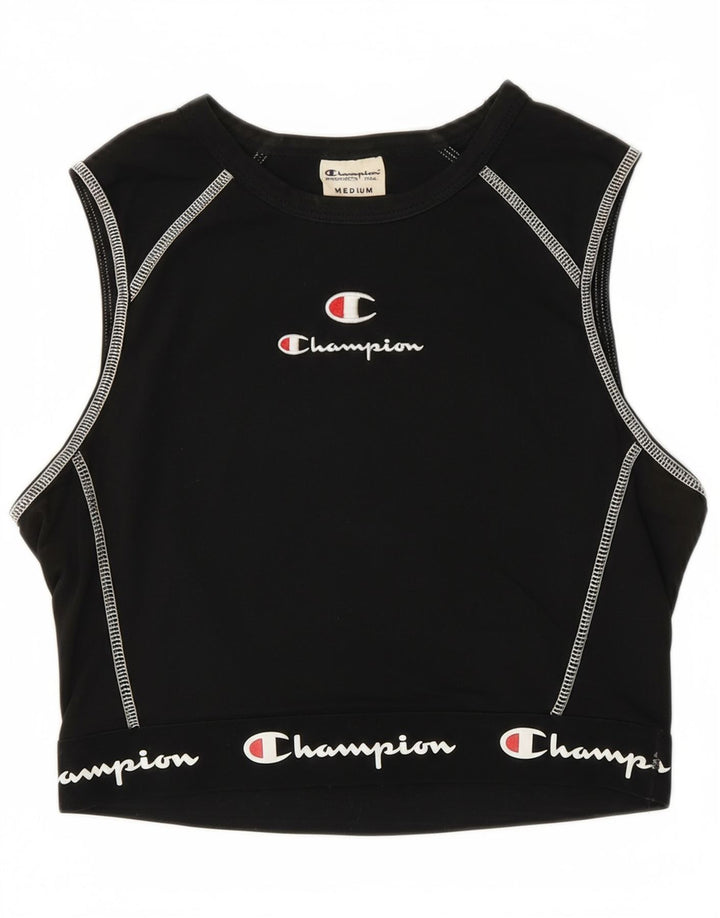 CHAMPION Womens Graphic Sport Bra Top UK 14 Medium Black Cotton