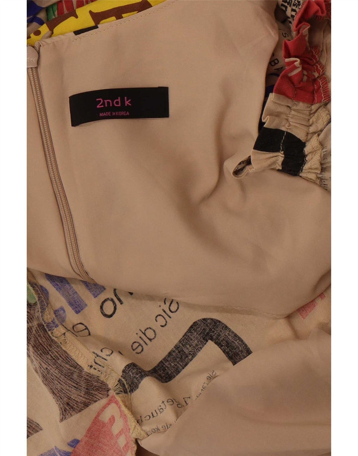 Abito vintage da donna con spalle scoperte con grafica UK 14 Beige medio