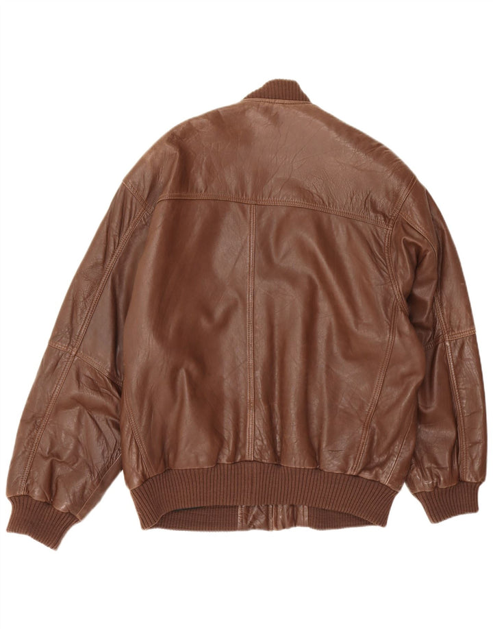 Giacca in pelle vintage da uomo vestibilità ampia EU 48 in pelle marrone medio