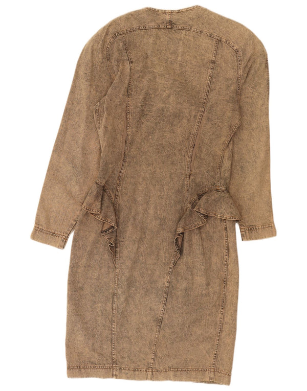 Abito vintage in denim a maniche lunghe da donna UK 12 Beige medio