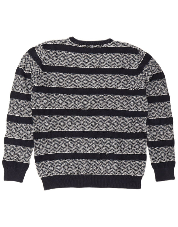 Maglione maglione girocollo da uomo Jack & Jones grande cotone geometrico blu navy