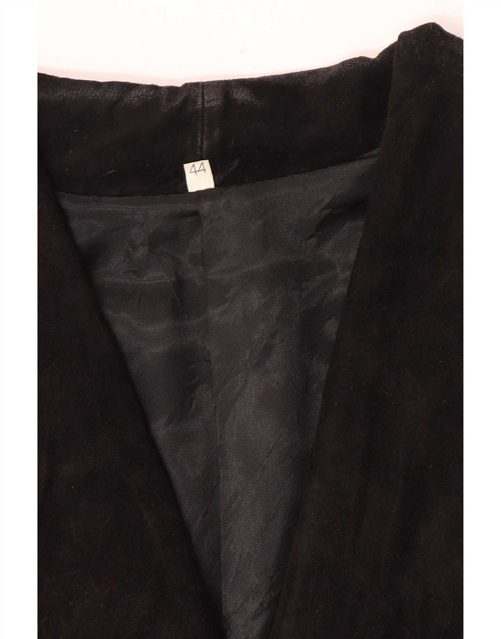 Giacca blazer in pelle doppio petto vintage da donna IT 44 media nera
