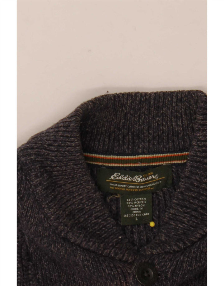 Maglione da uomo Eddie Bauer con collo a bottoni, grande cotone screziato blu navy