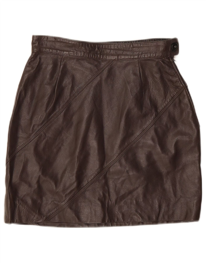 Mini gonna in pelle vintage da donna W24 XS marrone