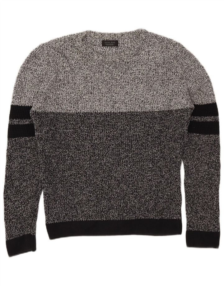 Maglione maglione girocollo da uomo Zara in cotone color block grigio medio
