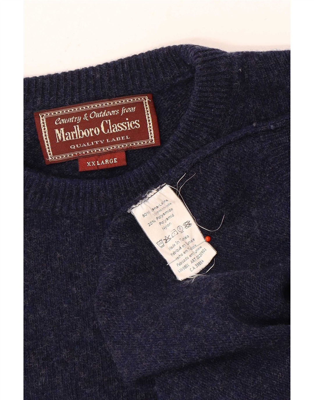 Maglione maglione girocollo da uomo Marlboro Classics 2XL lana blu navy