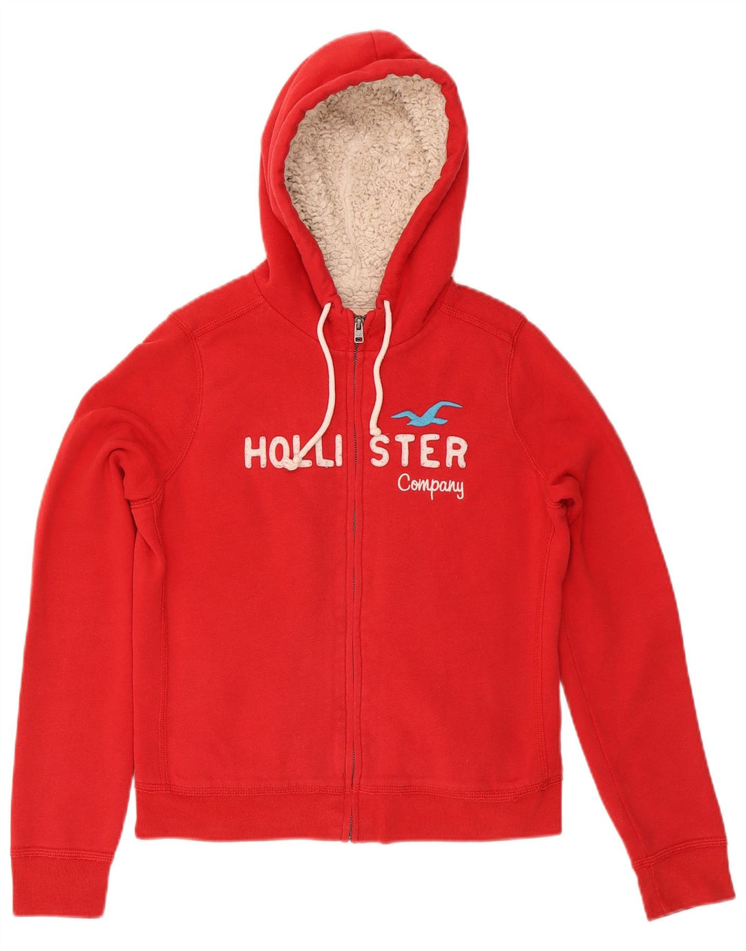Maglione con cappuccio e zip grafica da donna HOLLISTER UK 14 grande cotone rosso