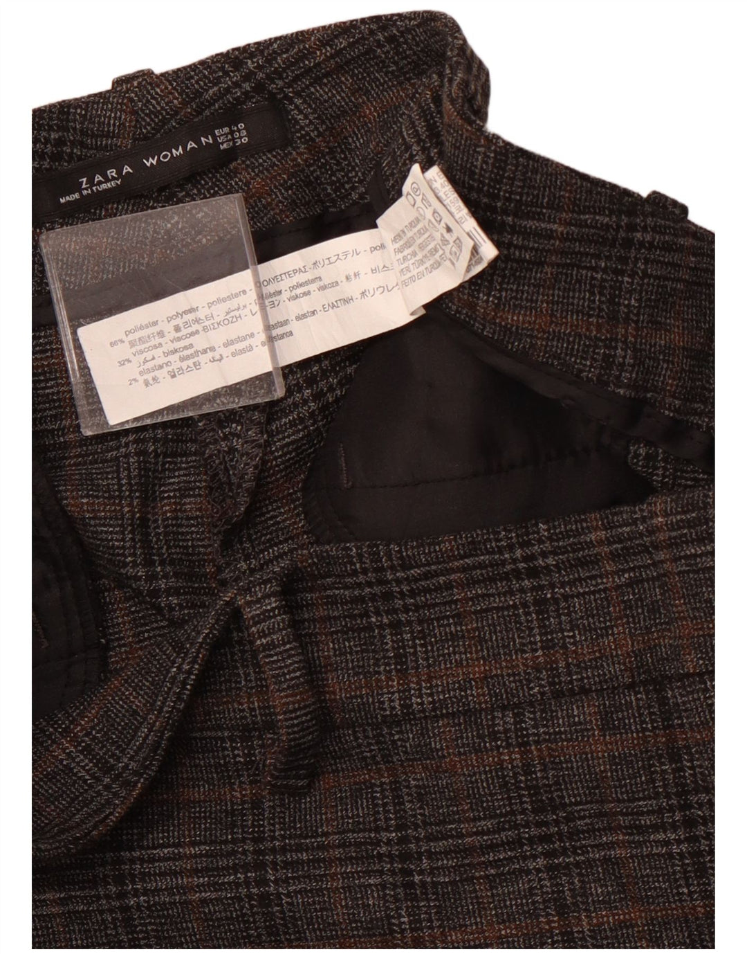 Pantaloni corti slim da donna ZARA EU 40 medi W30 L23 pied de poule grigio