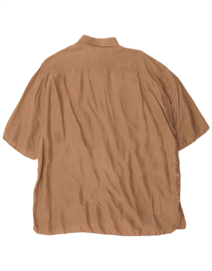 Camicia vintage da uomo a maniche corte grande in seta marrone