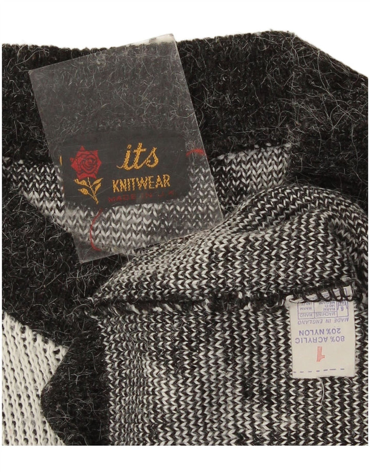 Maglione maglione girocollo da donna vintage con motivo astratto UK 14 grande nero
