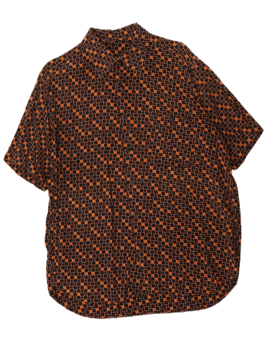 Camicia vintage da uomo a maniche corte grande marrone geometrica