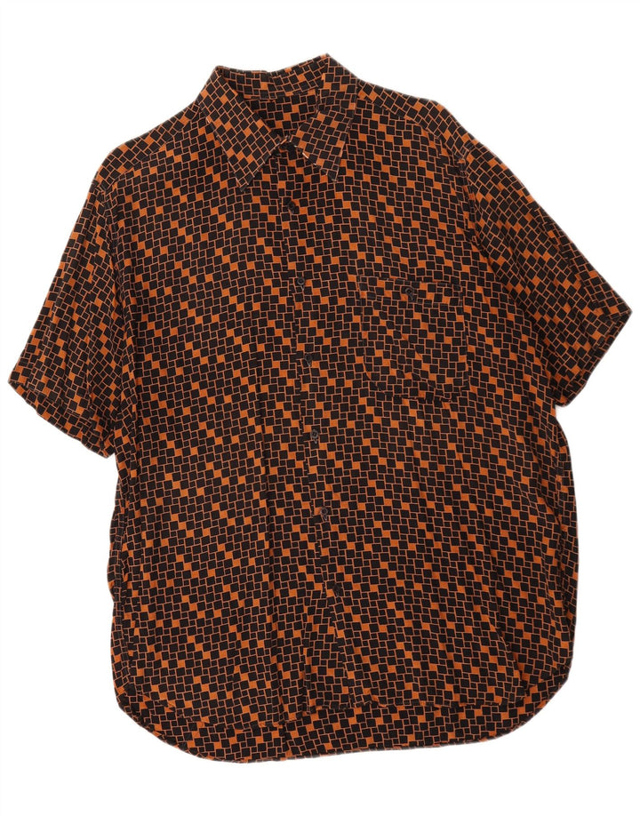 Camicia vintage da uomo a maniche corte grande marrone geometrica