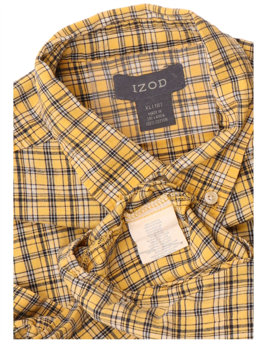 Camicia a maniche corte da ragazzo IZOD 15-16 anni XL in cotone a quadri gialli