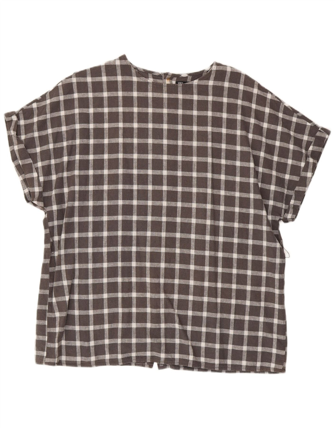 Camicia oversize a maniche corte da donna Zara, camicetta UK 14 grigio medio a quadri