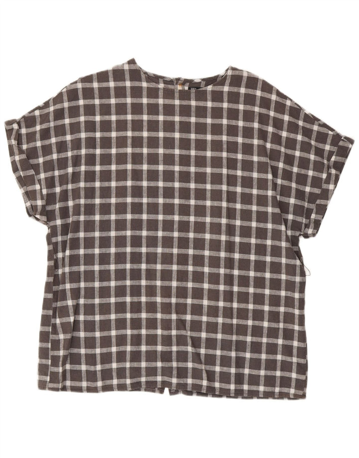 Camicia oversize a maniche corte da donna Zara, camicetta UK 14 grigio medio a quadri