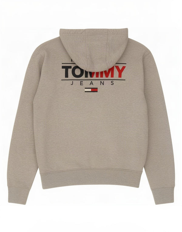Maglione con cappuccio e zip grafica da uomo Tommy Hilfiger in cotone chiazzato grigio medio