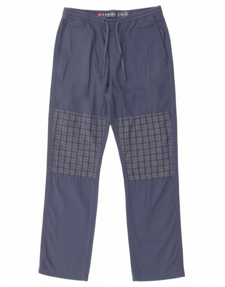 Pantaloni dritti da uomo Think Pink medi W32 L32 cotone a quadri blu navy