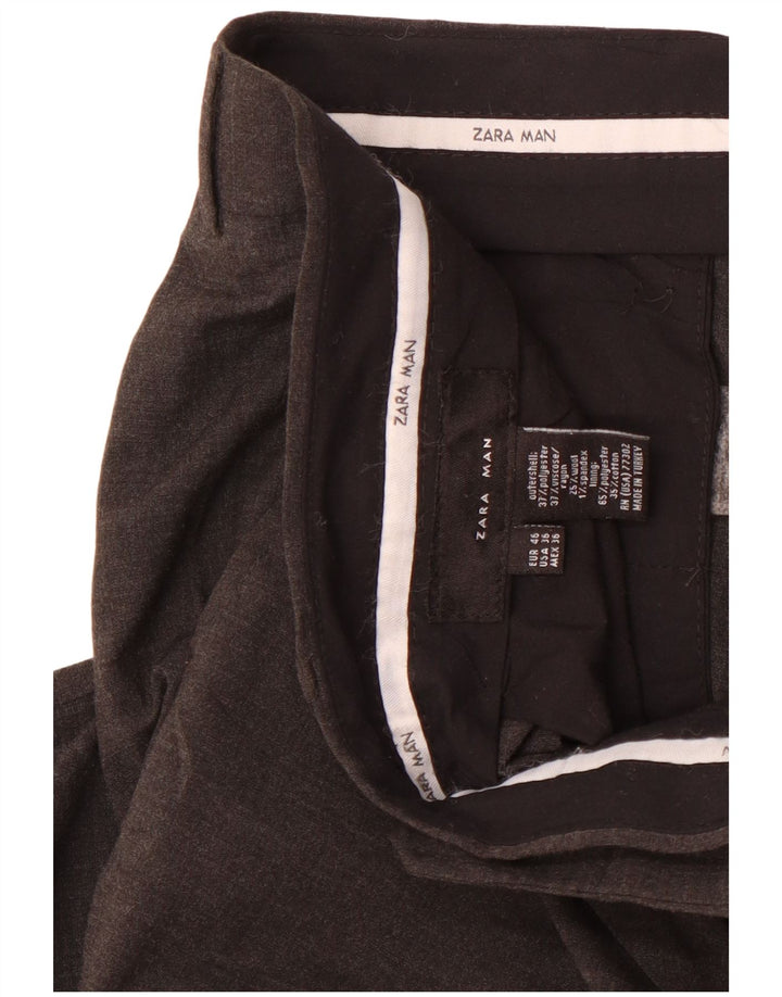 Pantaloni da abito dritti da uomo Zara EU 46 XL W36 L29 Poliestere grigio