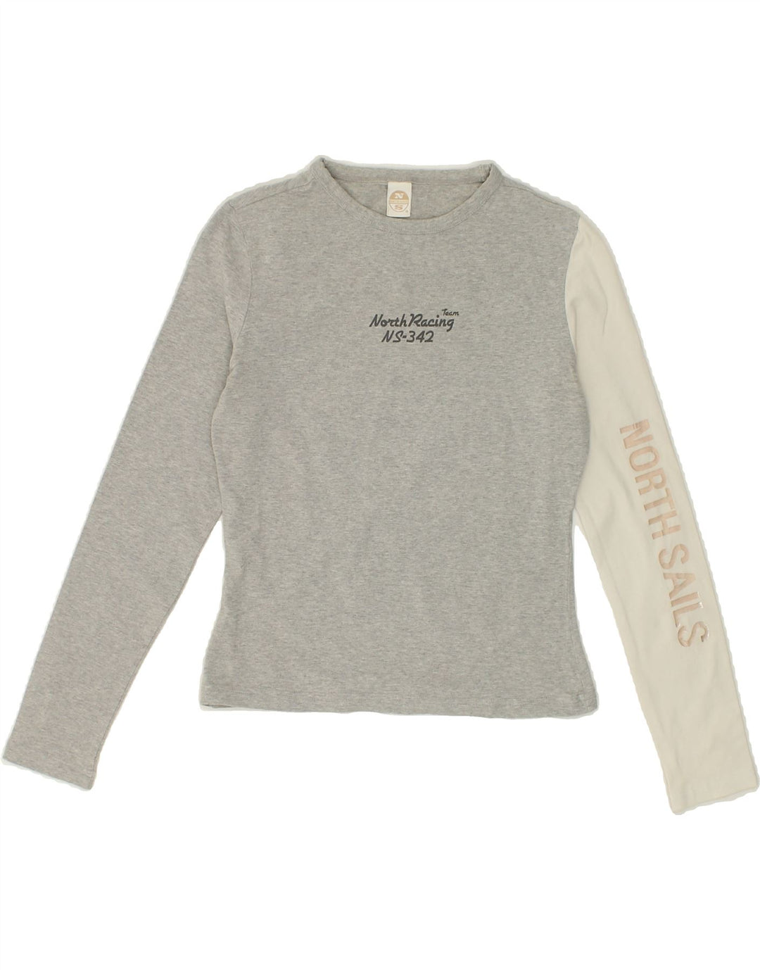 NORTH SAILS Girls Graphic Top Long Sleeve 8-9 Years Small Grey Colourblock Vintage North Sails and Second-Hand North Sails from Messina Hembry 