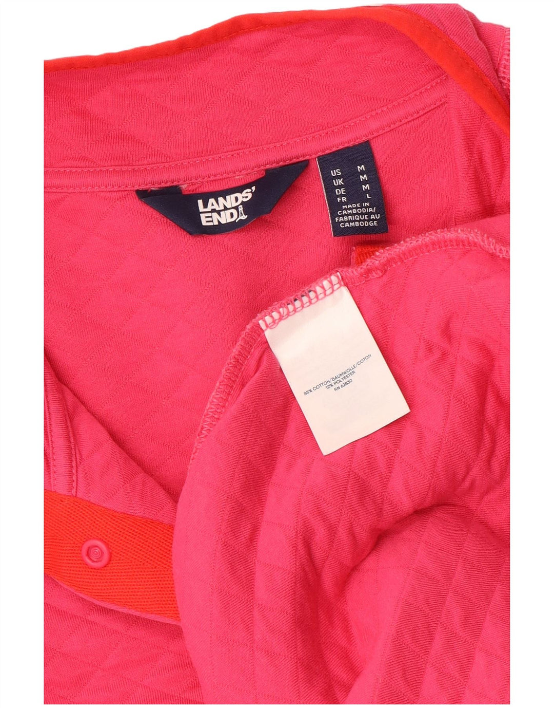 Felpa con collo a bottone in jersey da donna Lands End, maglione UK 14, rosa medio