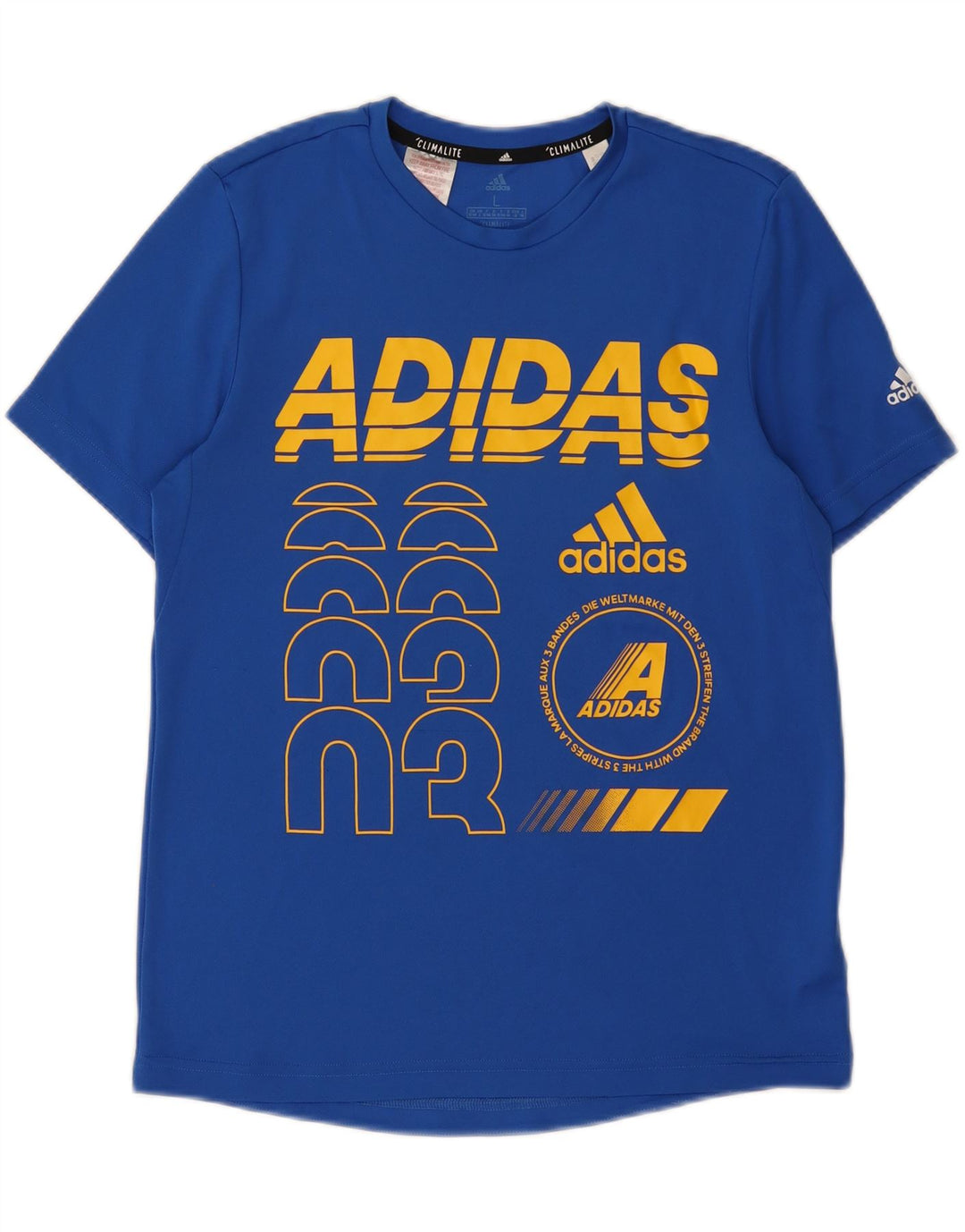 ADIDAS Boys Climalite Graphic T-Shirt Top 13-14 Years Large Blue Polyester