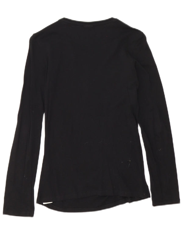 Diesel Top grafico da donna a maniche lunghe UK 8 piccolo in cotone nero