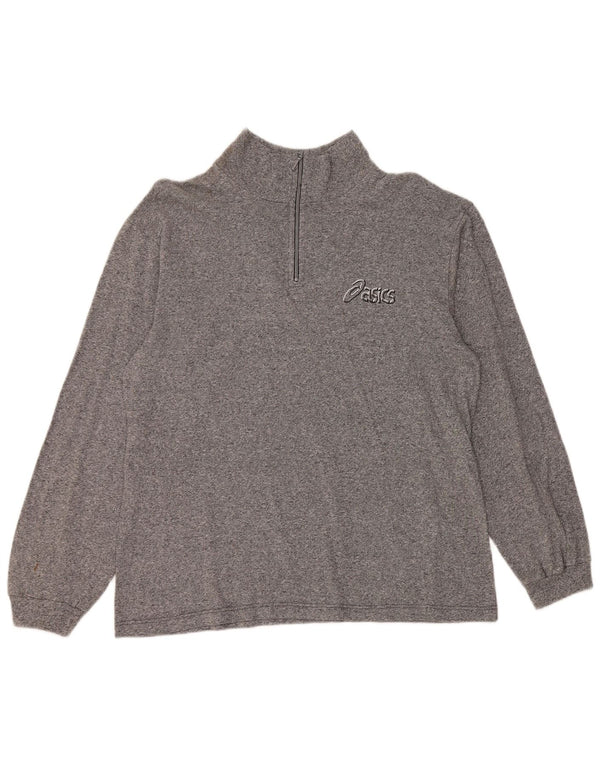 Maglione Asics da uomo con zip e collo in cotone chiazzato grigio medio