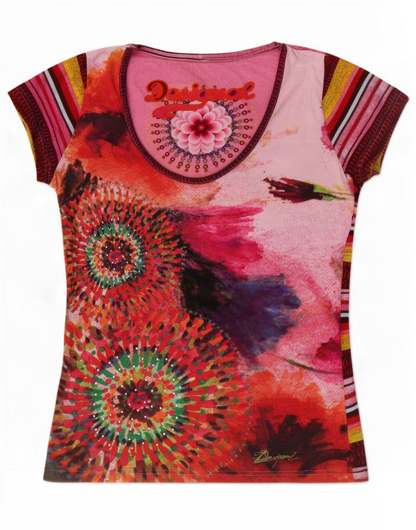 Desigual T-shirt grafica da donna Top UK 14 grande floreale multicolore