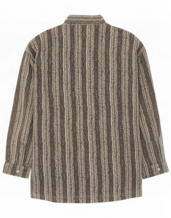 Camicia vintage in flanella da uomo grande in cotone a righe grigie
