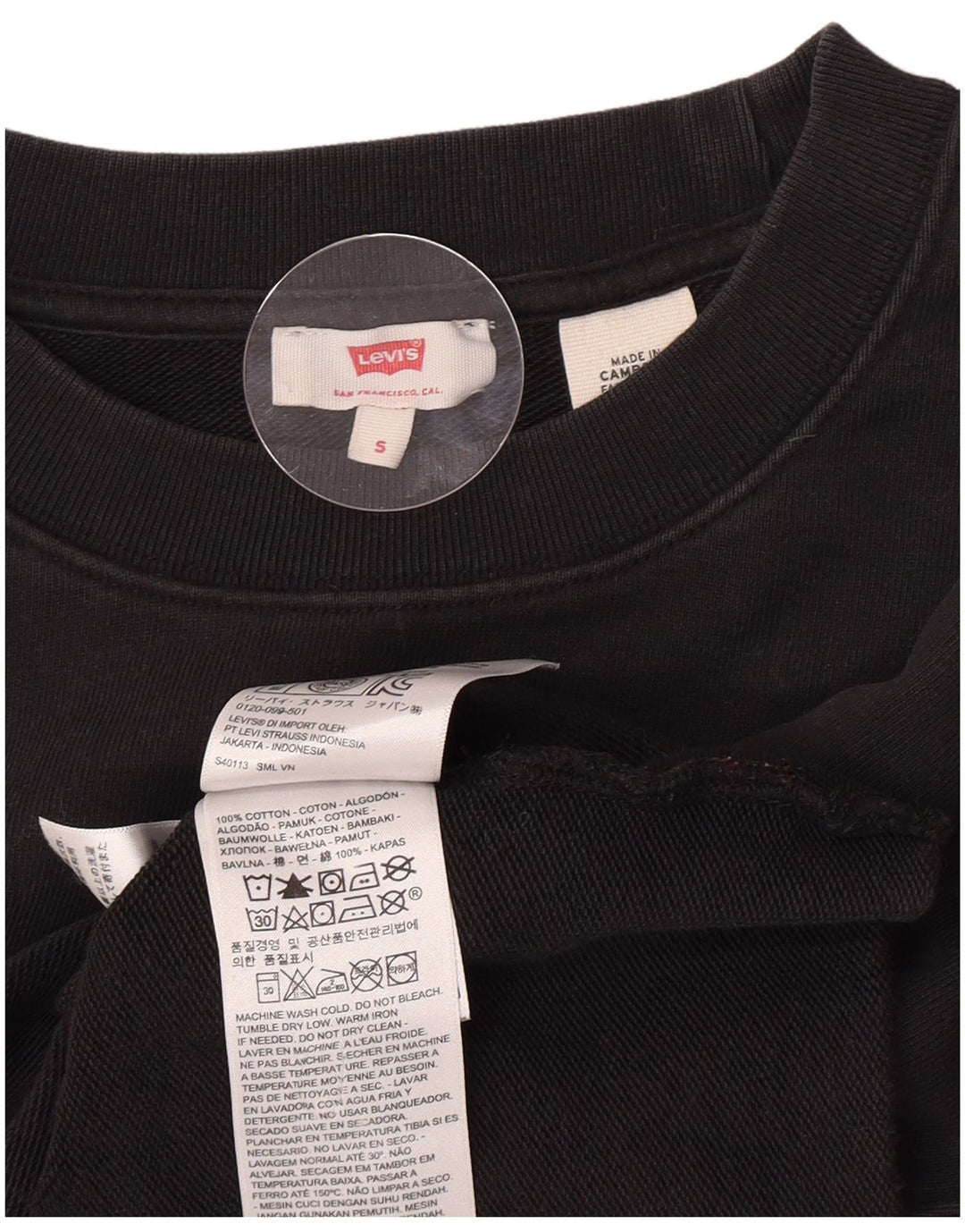Levi's Donna Felpa Oversize con Grafica Maglione UK 10 Piccolo Cotone Nero