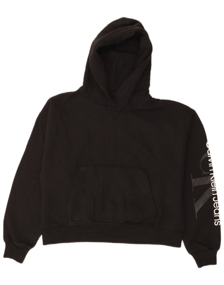 CALVIN KLEIN JEANS Maglione oversize con cappuccio da donna UK 10 piccolo nero
