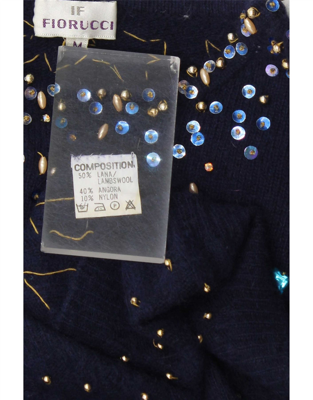 Fiorucci Maglione da donna con scollo a barchetta UK 14 Medio Blu navy maculato