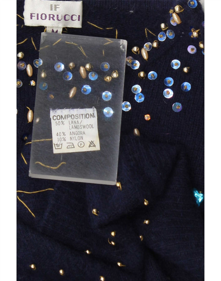 Fiorucci Maglione da donna con scollo a barchetta UK 14 Medio Blu navy maculato