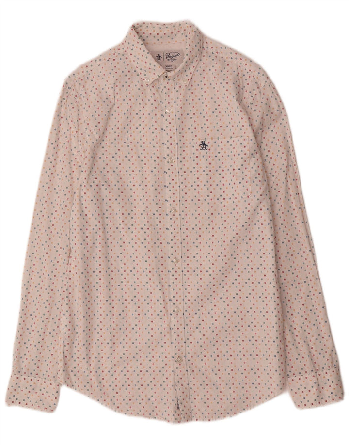Camicia da uomo Pinguino piccola in cotone maculato bianco