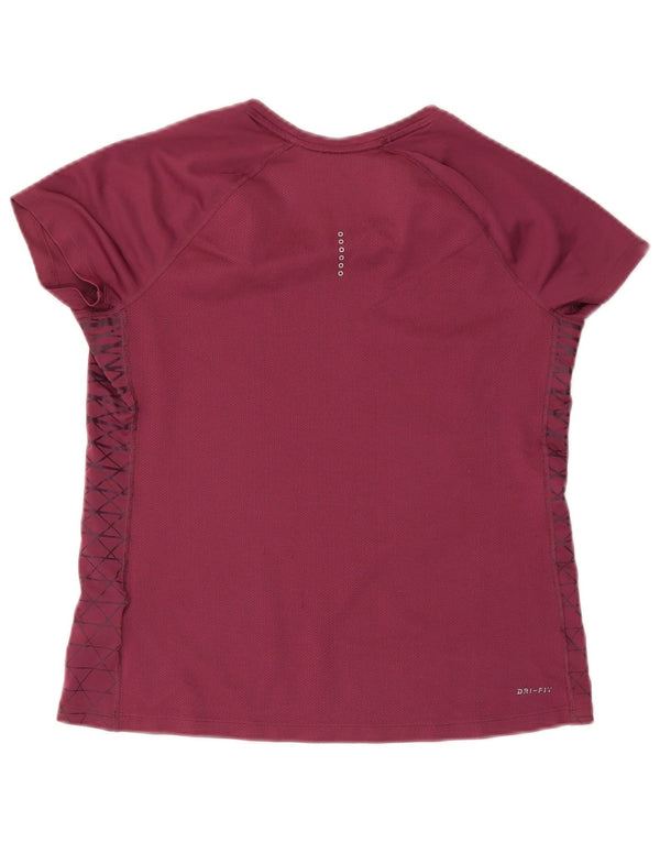 T-shirt NIKE Dri Fit da donna, taglia UK 14, grande, poliestere geometrico bordeaux