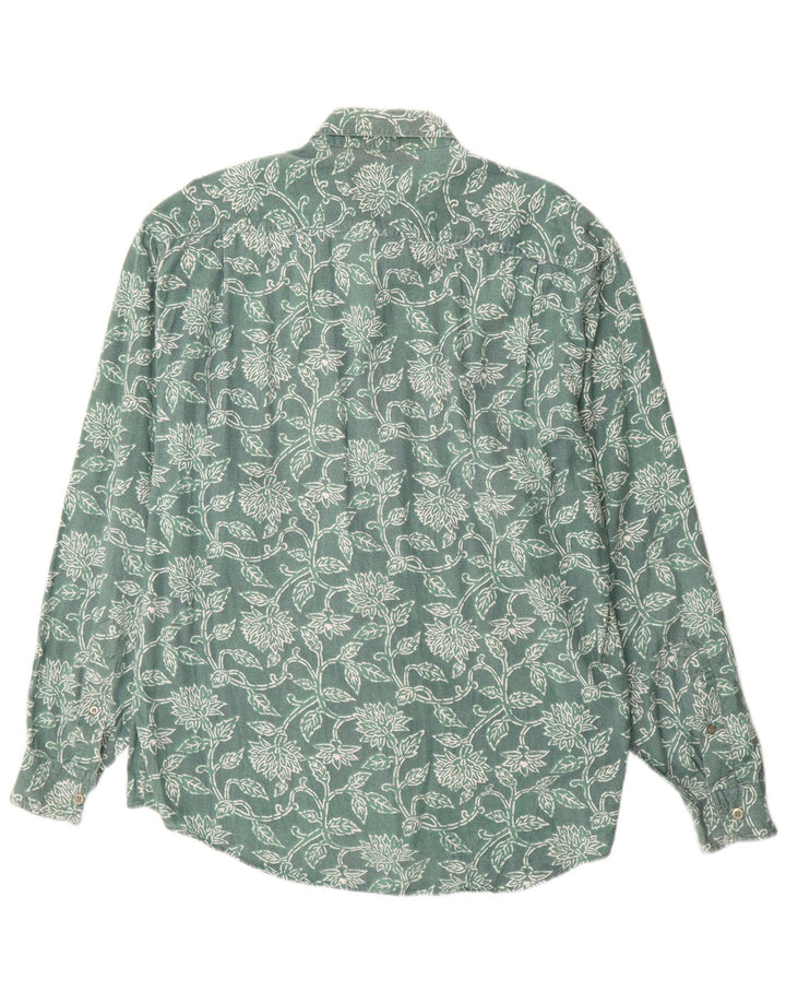 Camicia vintage da uomo in viscosa floreale verde grande