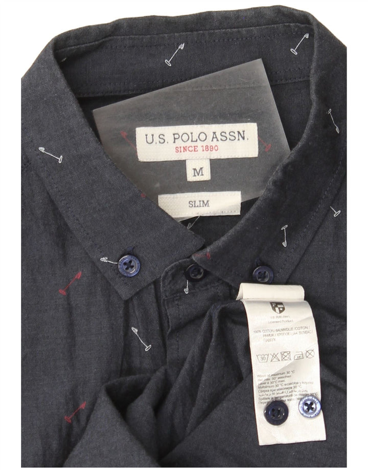 Polo Assn. degli Stati Uniti Camicia slim da uomo con motivo astratto in cotone blu navy medio