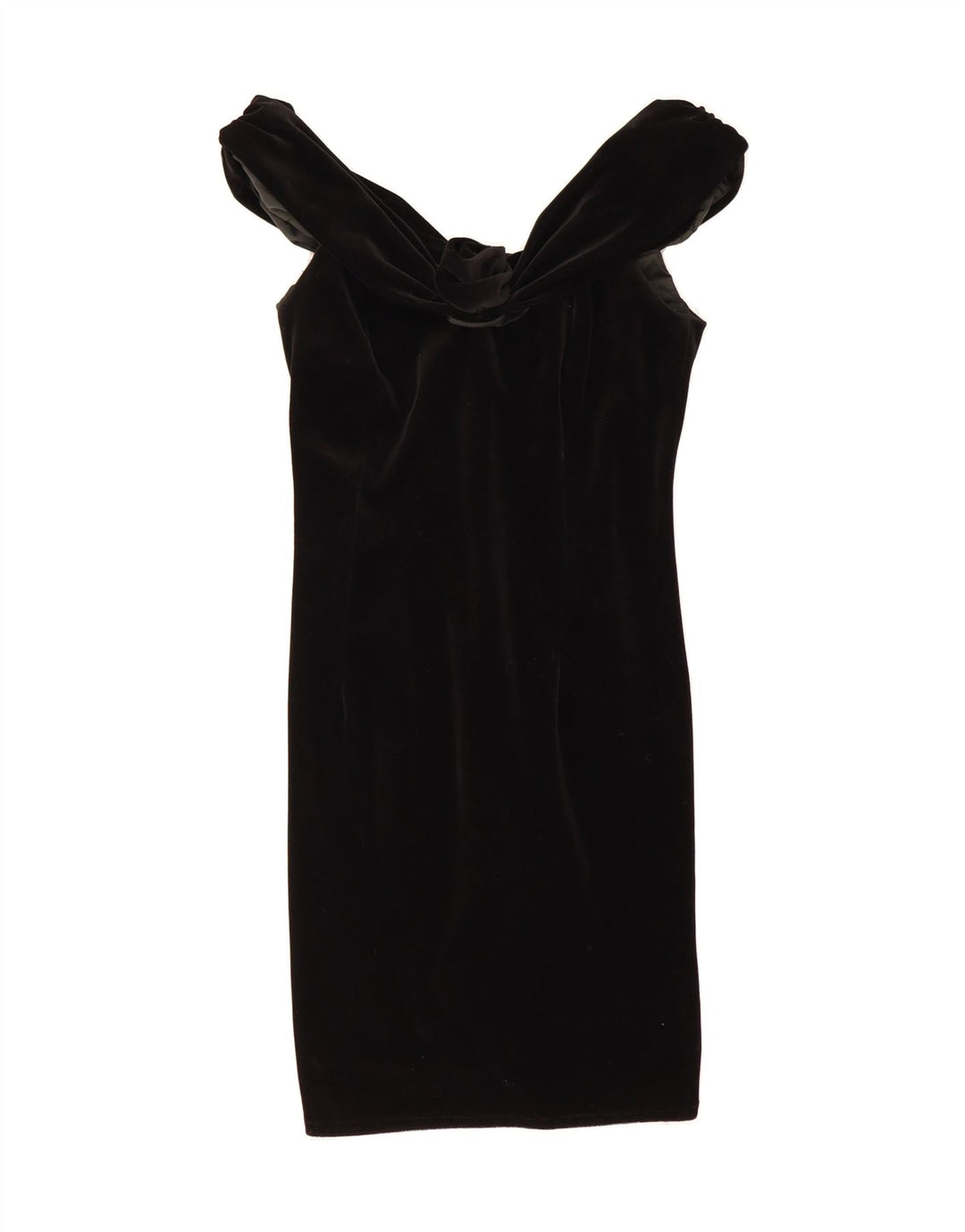 MAGIC Womens Velour Off Shoulder Dress UK 14 Medium Black Triacetate Vintage Magic and Second-Hand Magic from Messina Hembry 