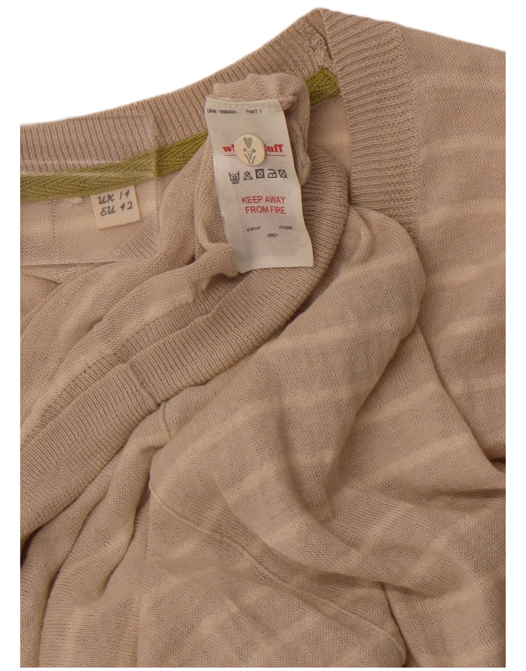 WHITE STUFF Maglione cardigan da donna UK 14 Lino a righe beige grande